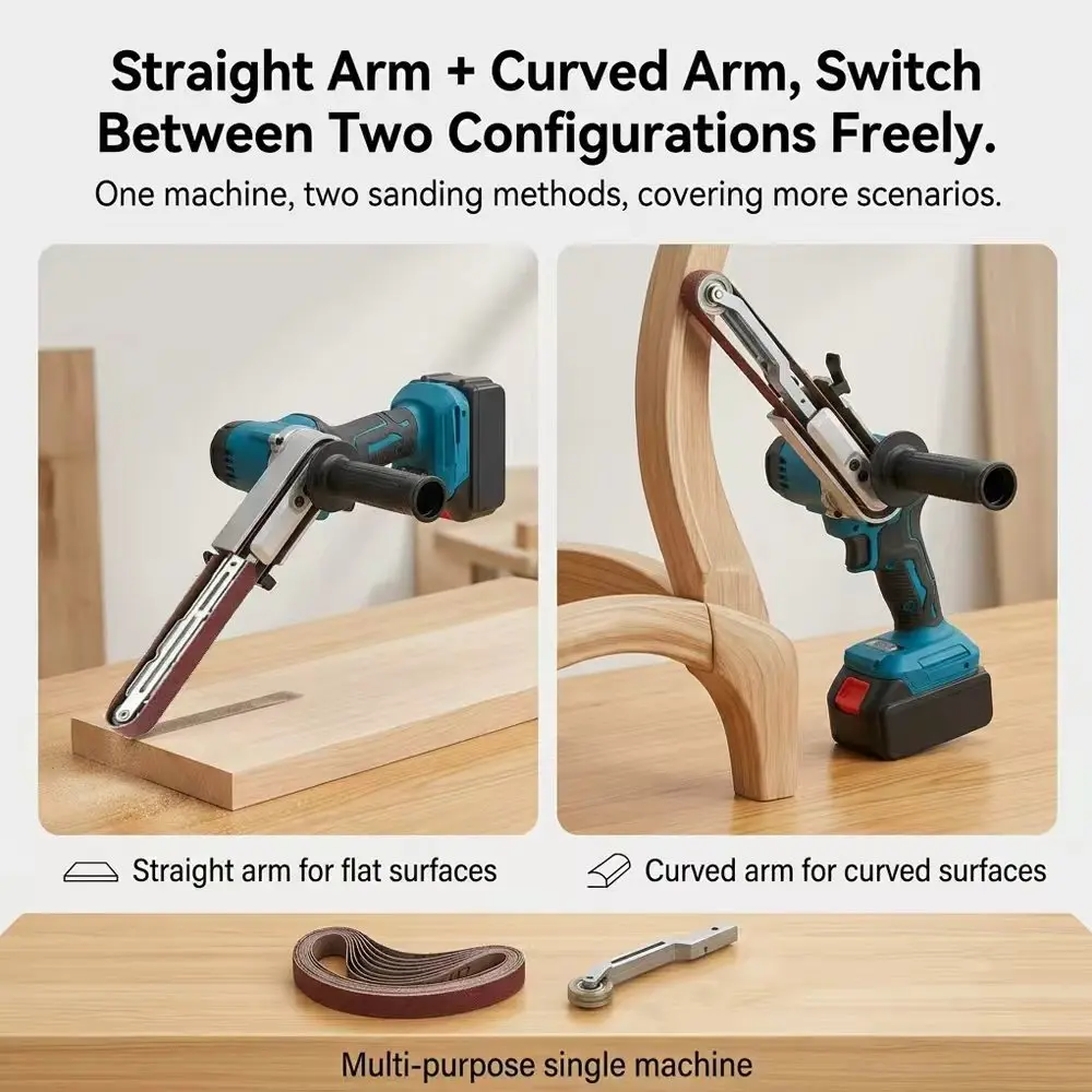Electric Mini Belt Sander Cordless Sander Polisher Power Tools 5-Speed with Belts for Wood Metal Work for Makita 18V No Battery