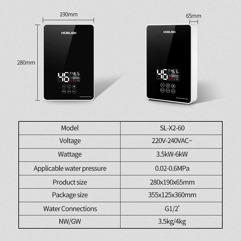 3.5KW-6KW 220V 110V Constant Temperature Hot Water Supply Wall Mounted Smart Bathroom Instant Electric Water Heaters