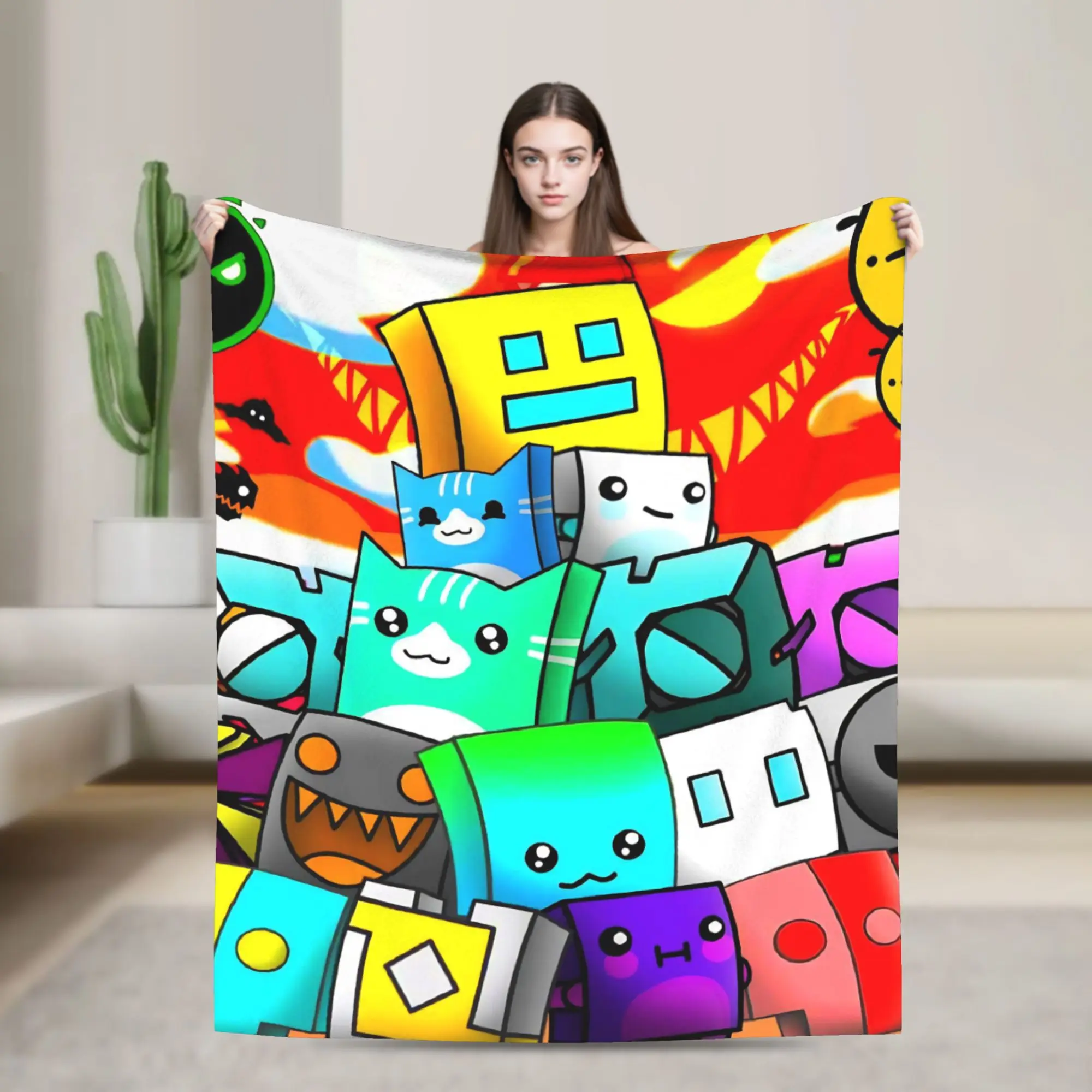 Geometry Dash Games Throw Blanket for Couch  Fuzzy Soft Plush Blanket 50x60 Inch Multi-size Bedspread for All Seasons