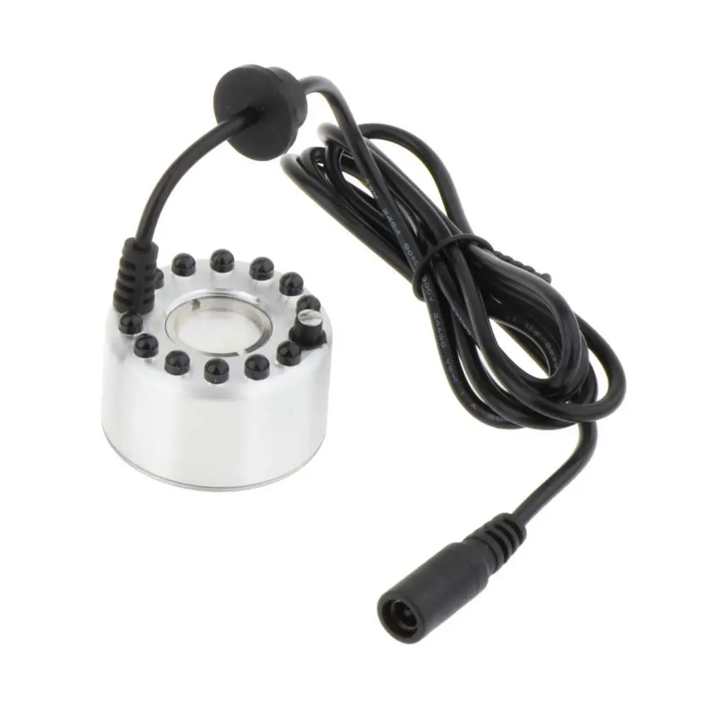 Mini Mist Fog Machine with 12 LED Color Changing Lights for Pond Fountain Ultrasonic Atomizer Aluminum Alloy Water Humidifier