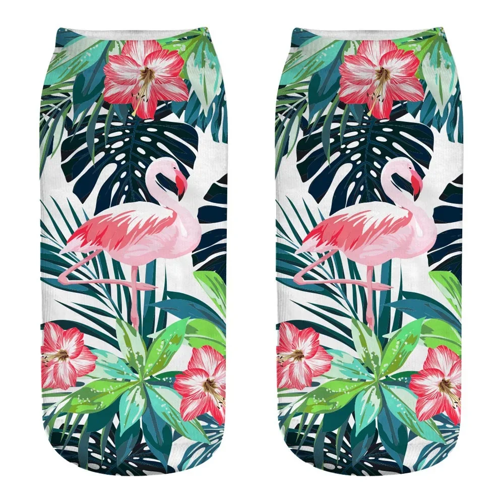 Calcetines divertidos Harajuku con estampado de flamencos en 3D, calcetines deportivos tobilleros de corte bajo con estilo de pintura al óleo de dibujos animados para mujer, triangulación de envíos