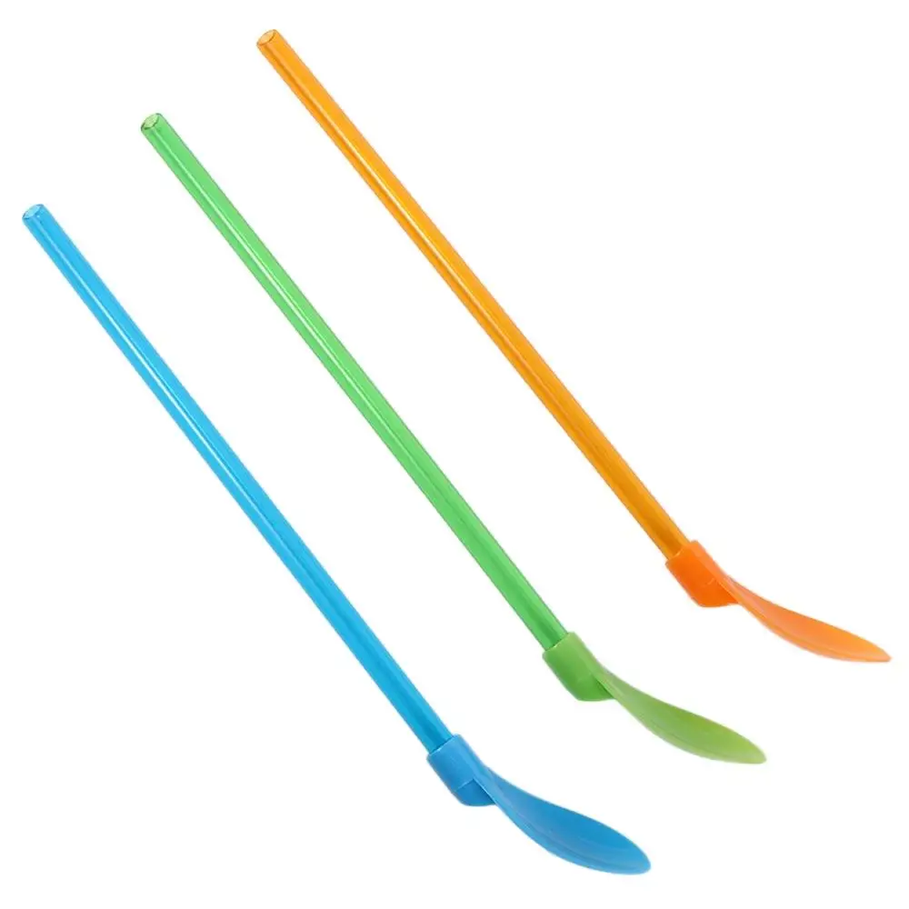 5Pcs 2 in 1 Plastic Spoon Straws Stirring Spoon Detachable Long Handle Ice Cream Spoon Reusable Milkshake Straws Party