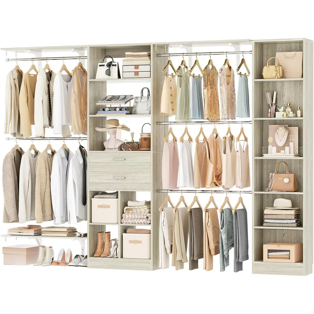 

Closet System 9.4FT 112 Closet Organizer System with Wooden Drawers,Closet Systems for WalkIn Closets with Hang Rods and Open C