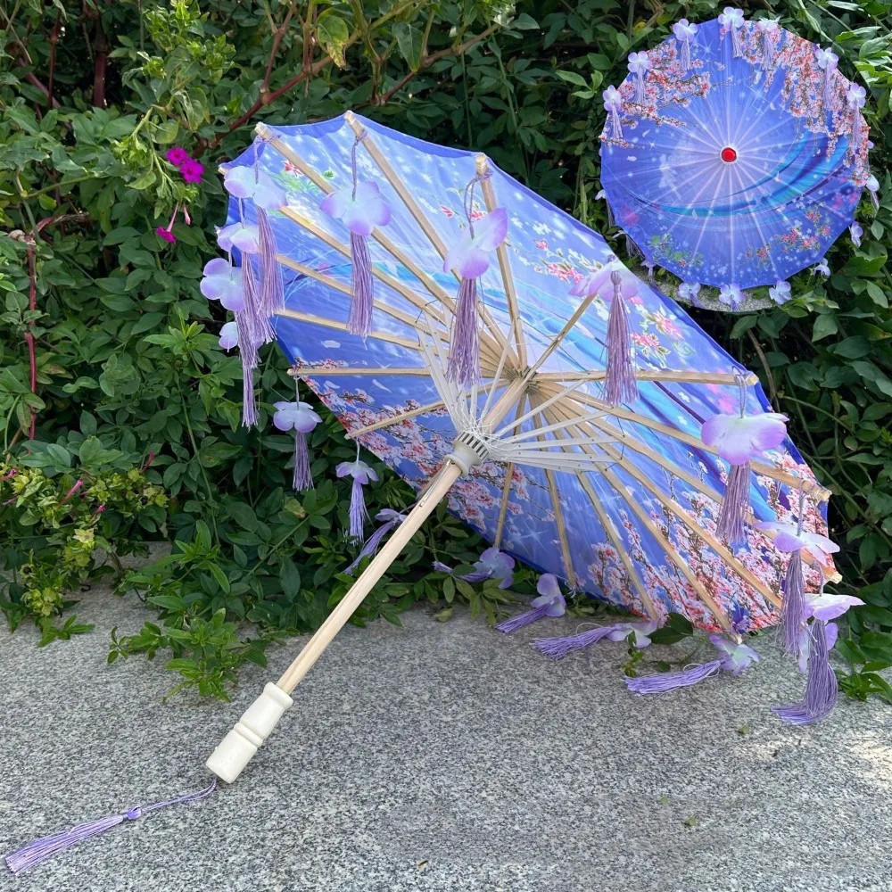 

56cm Fabric Tassel Umbrella Handheld Rainproof Chinese Antique Umbrella Decorative Chinese Style Tassel Umbrella