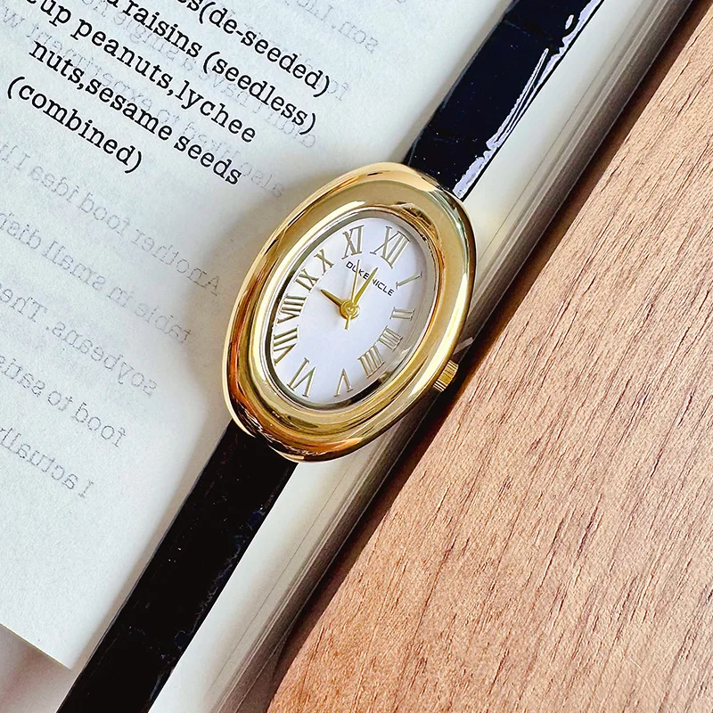 ساعة يد نسائية رائعة، شكل بيضاوي جديد، حزام جلدي، طراز عتيق، ساعة يد نسائية أنيقة، مناسبة للنساء. #2