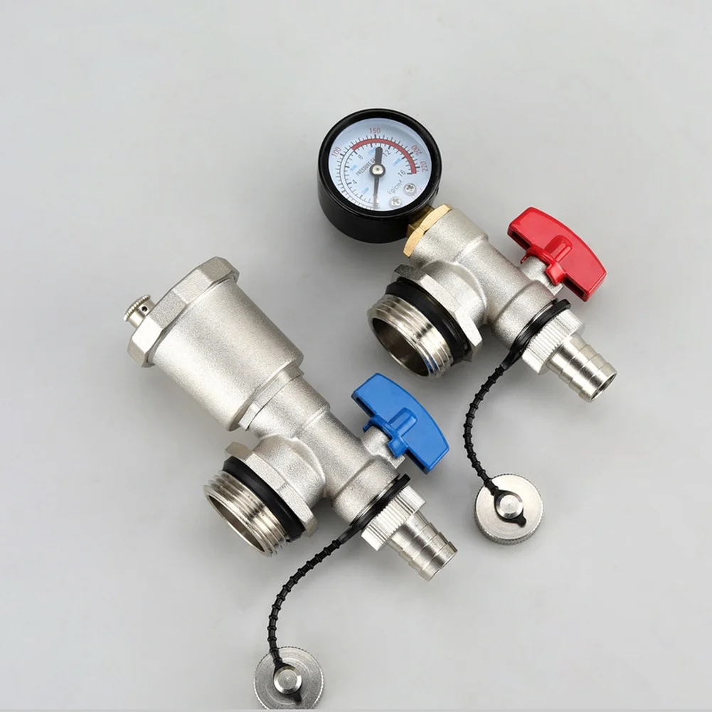 Copper Water Separator Drain Valve Group With Pressure Gauge DN25 Auto Vent Brass Locking Fitting 1 Inch Water Distribution