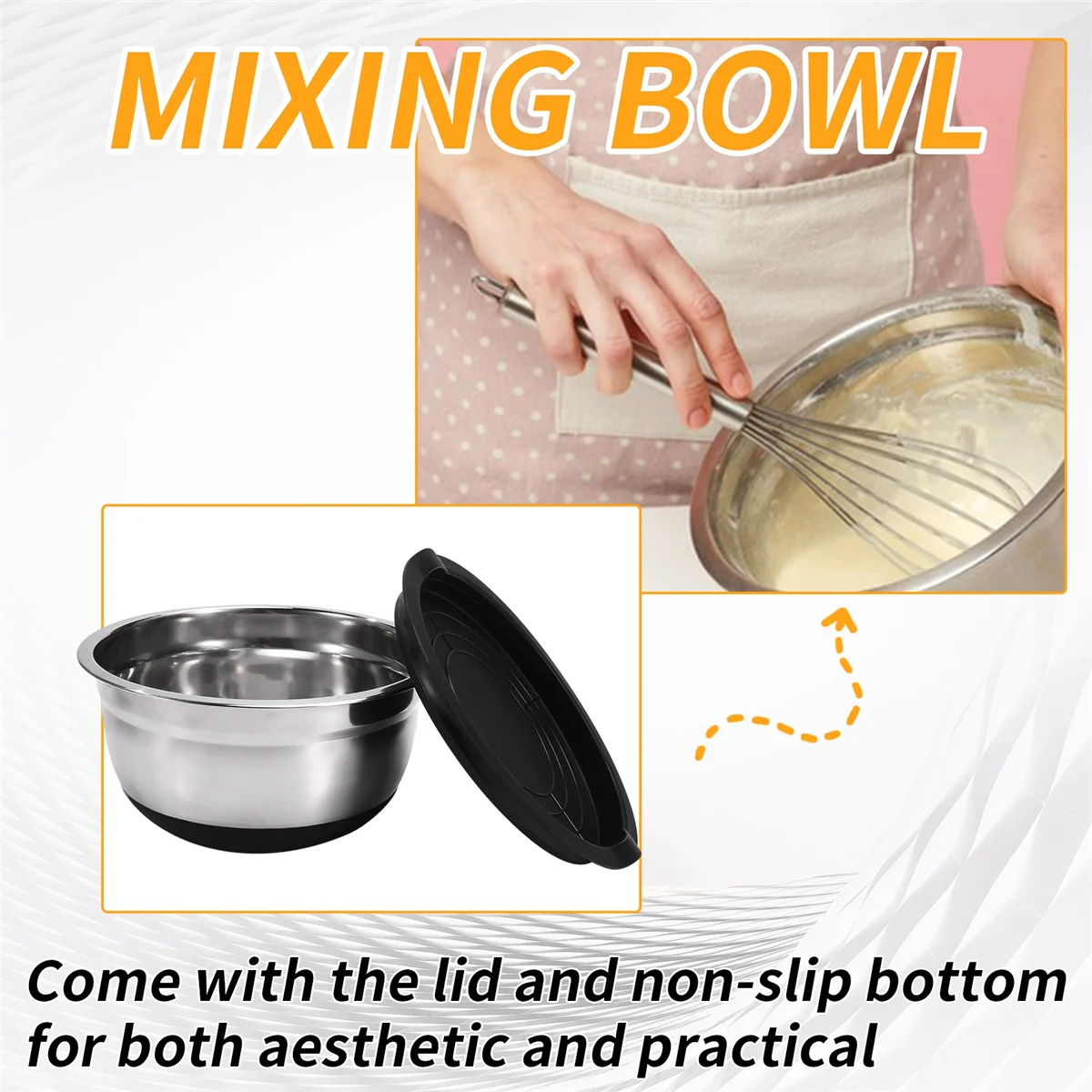 

A70P Stainless Steel Mixing Bowls Salad Bowl Non-Slip Stackable Serving Bowl with Airtight Lids for Kitchen Cooking Baking,Et