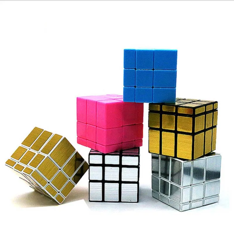 Mirror Magic Cube Blocks Fidget Toys Speed 3x3 2x2 Cube Silver Gold Stickers Professional Puzzle Cubes Toys For Children