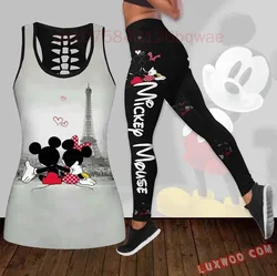 2024 New Minnie Women's Hollow Vest Women's Leggings Yoga Suit Fitness Leggings Sports Suit Disney Tank Top Legging Set Outfit