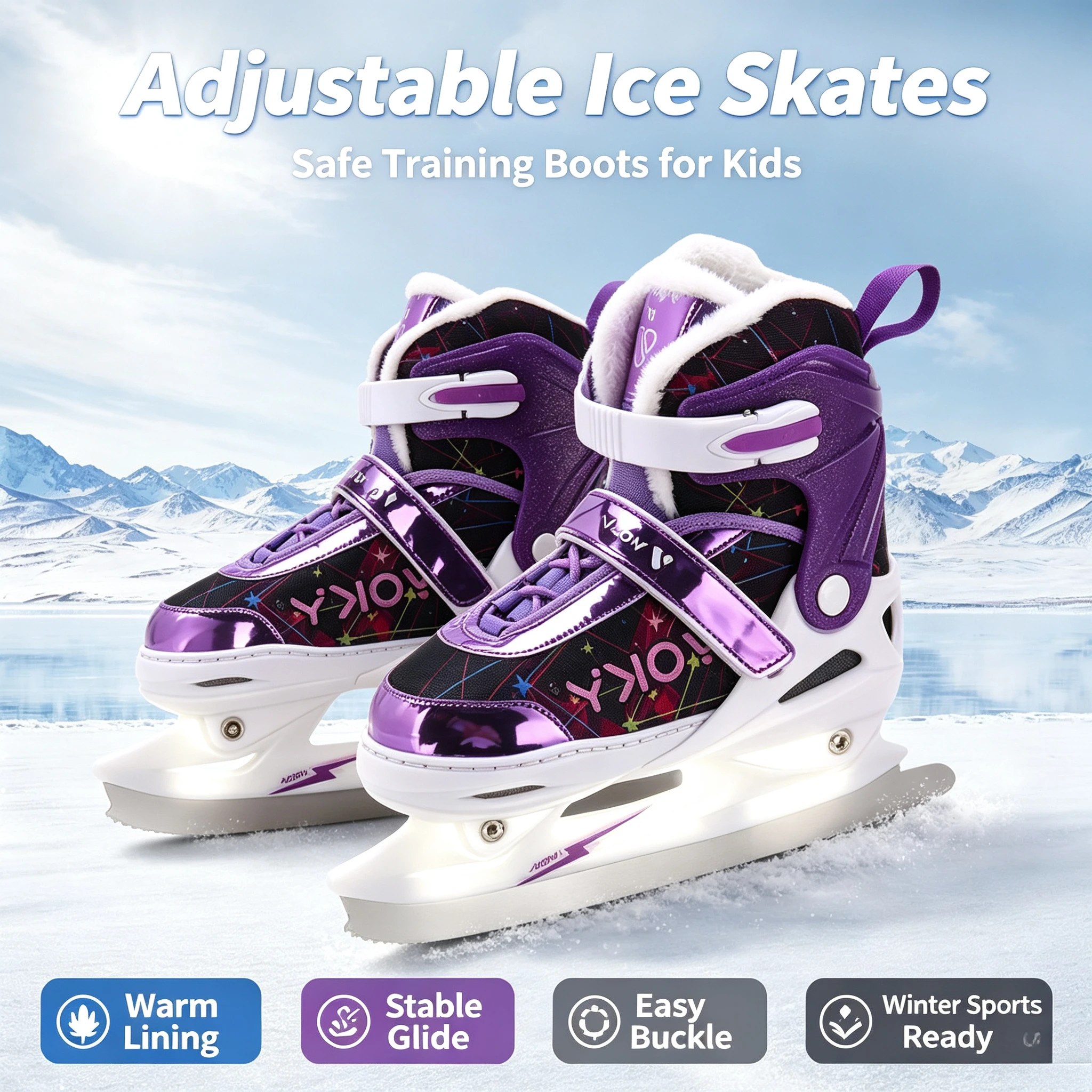 Adjustable Size Figure Ice Skates Warm Fleece Lined Speed Ice Skating Boots for Adults Kids Beginner Real Ice Rink Skating Shoes