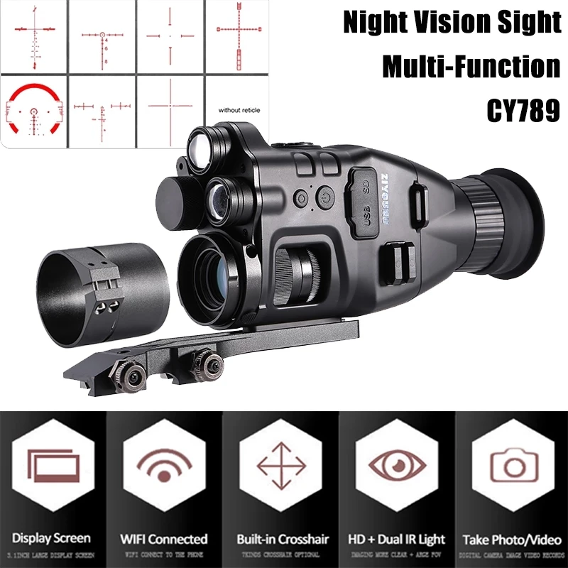 Infrared Night Vision Scope,Multifunctional Rangefinder, Digital Night Viewer, Monocular Device, Hunting Telemeter, CY789, 1080P