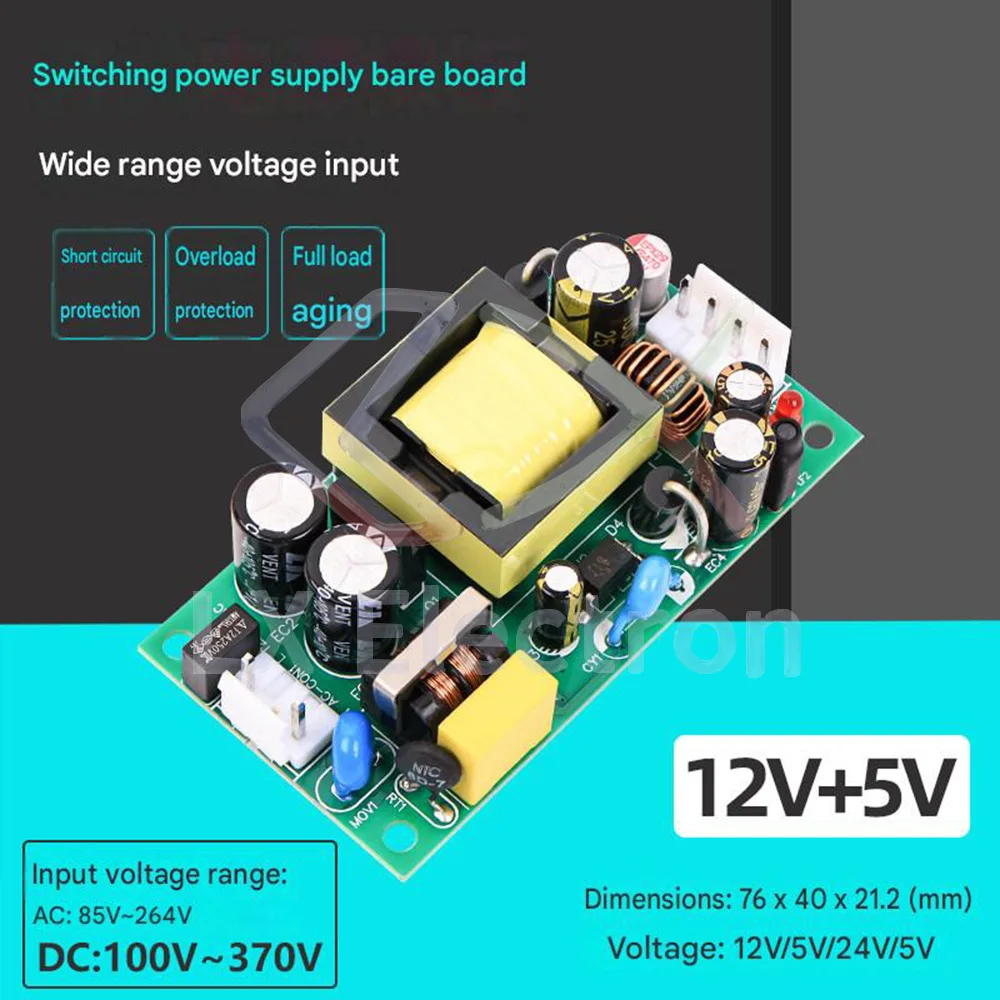 Dual Output AC-DC Isolated Switching Power Supply Module | 24W 12V 1A & 5V 2A Regulated Step-Down Converter Board