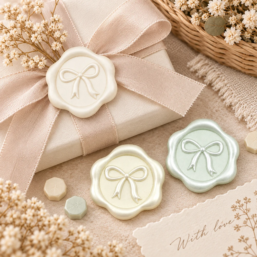 3D Bow Wax Seal Stickers-10Pcs Elegant Self-Adhesive Colorful Seals,for Wedding Invitations,Xmas Winter Greeting Card Gift Wrapp