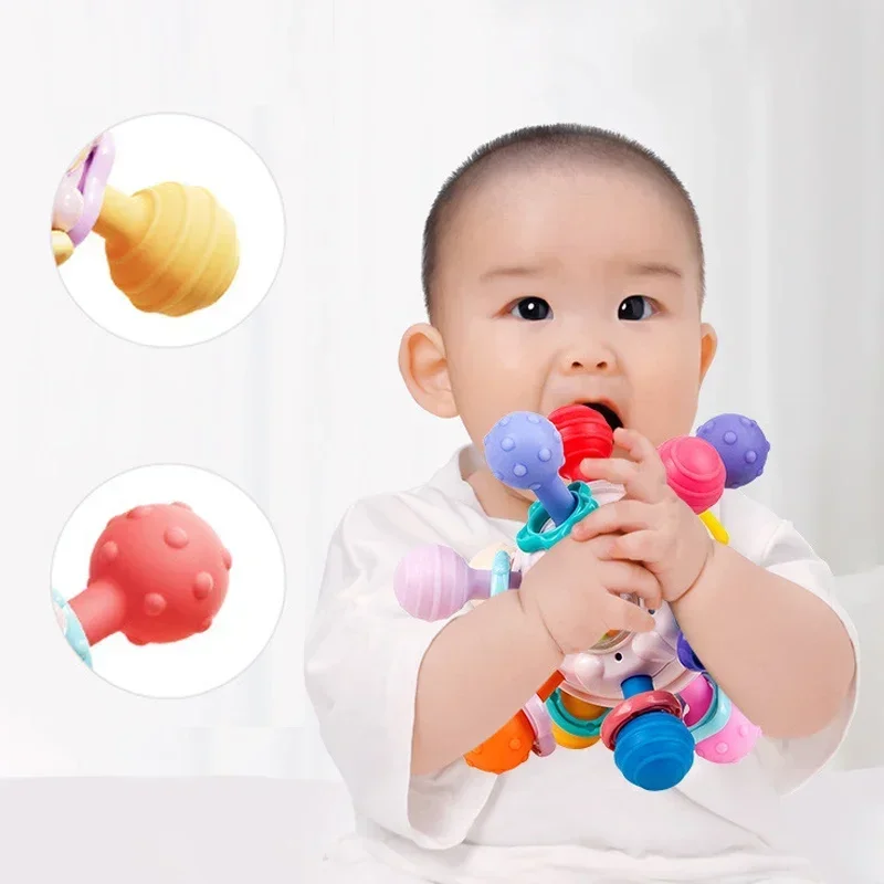 Montessori Baby Toys 0 12 Months Rotating Rattle Silicone Teething Toys Ball Grasping Activity Development Baby Sensory Toy