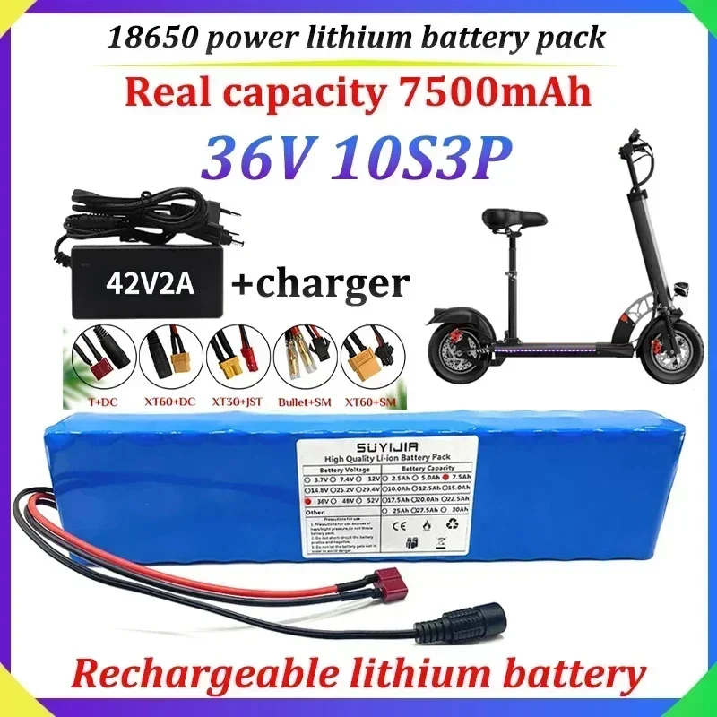 

36V 10S3P Power Battery 18650 Rechargeable Lithium Battery Pack Actual Capacity 7500mAh 1000W for Electric Bicycles and Scooters