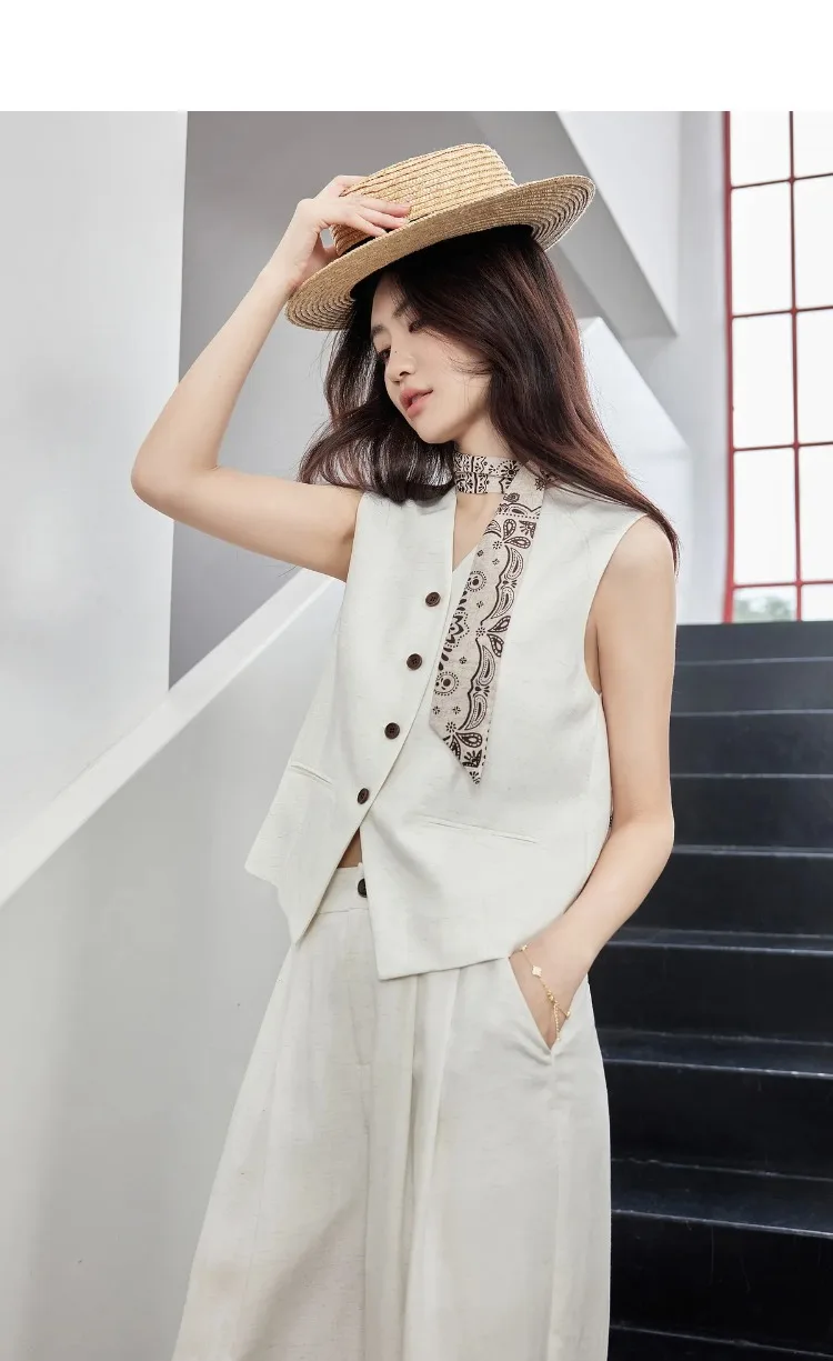 SENTUBILA Damen Weste mit V-Ausschnitt, Sommer 2026, Neues Minimalistisches Pendler-Design, Einfache Ärmellose Oberbekleidung mit Kordelzug, 162JA4957 – Detail 15