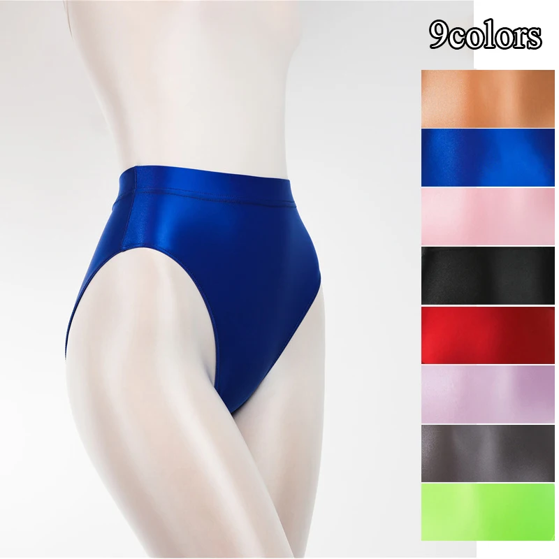 Briefs Panties Women\'s Sexy Briefs Shiny High Waist Transparent G-string Icy Silk Seamless Underpants Female Dance Lingeri