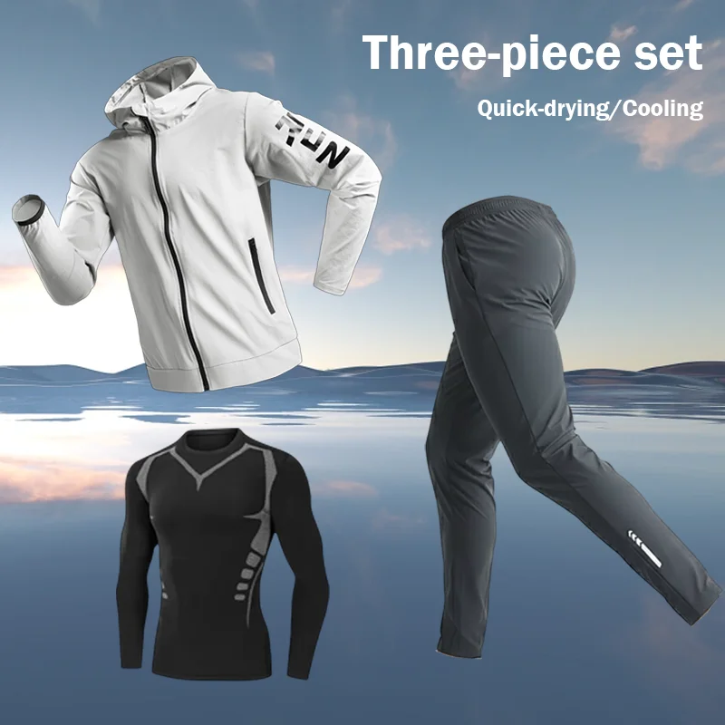 

Мужской спортивный комплект: быстросохнущая куртка для бега, фитнеса, тренировок на открытом воздухе, велоспорта, утренних пробежек, скалолазания.