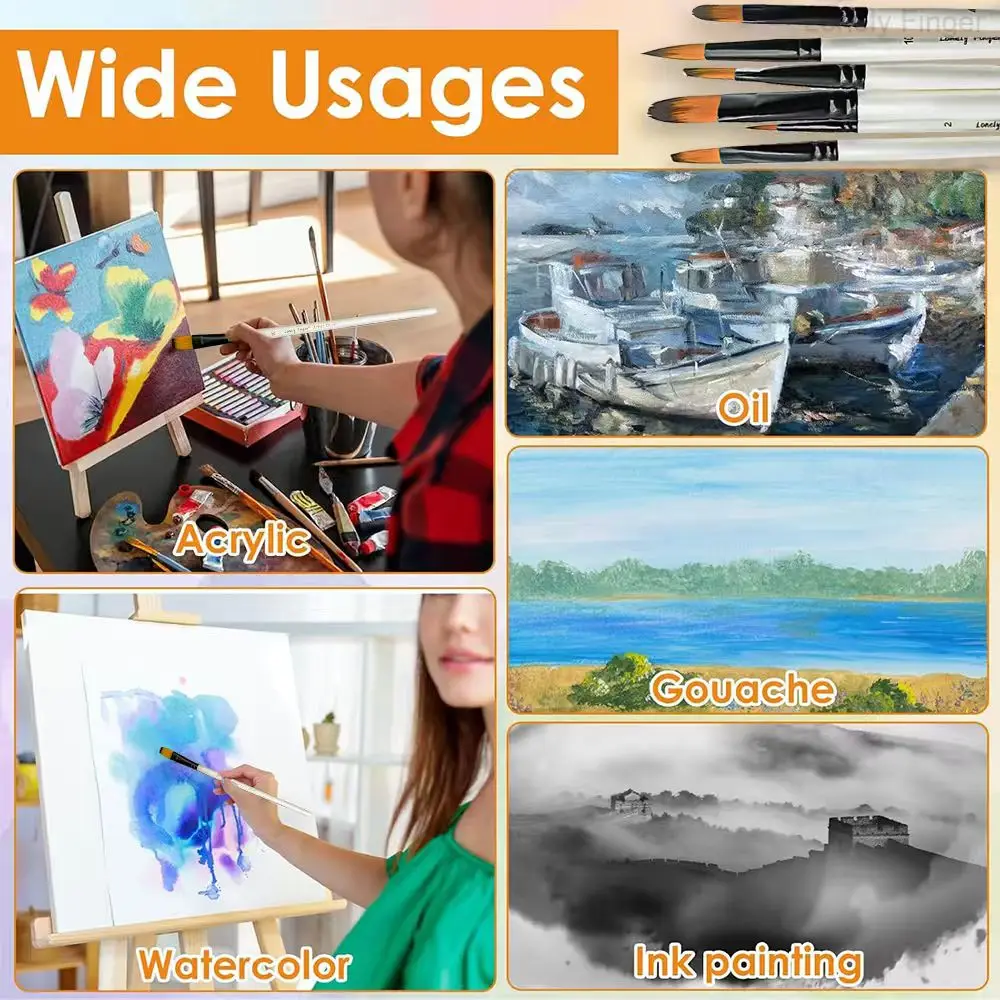 Conjunto de pincéis acrílicos para aquarela de viagem, 6/30 peças, com kit de pincéis profissionais planos, filbert, redondos e angulares