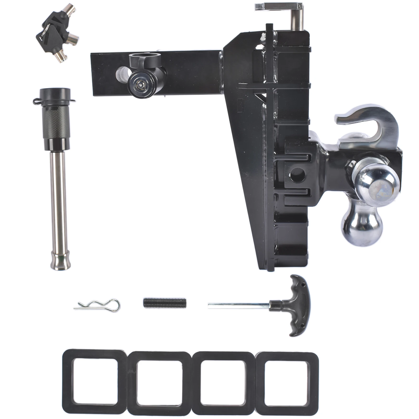 Attelage de remorque AP03 adapté au récepteur de 2,0 pouces, attelage de camion tombant de 8 pouces, attelages de remorquage robustes 17000 LBS GTW, support à trois boules avec crochet