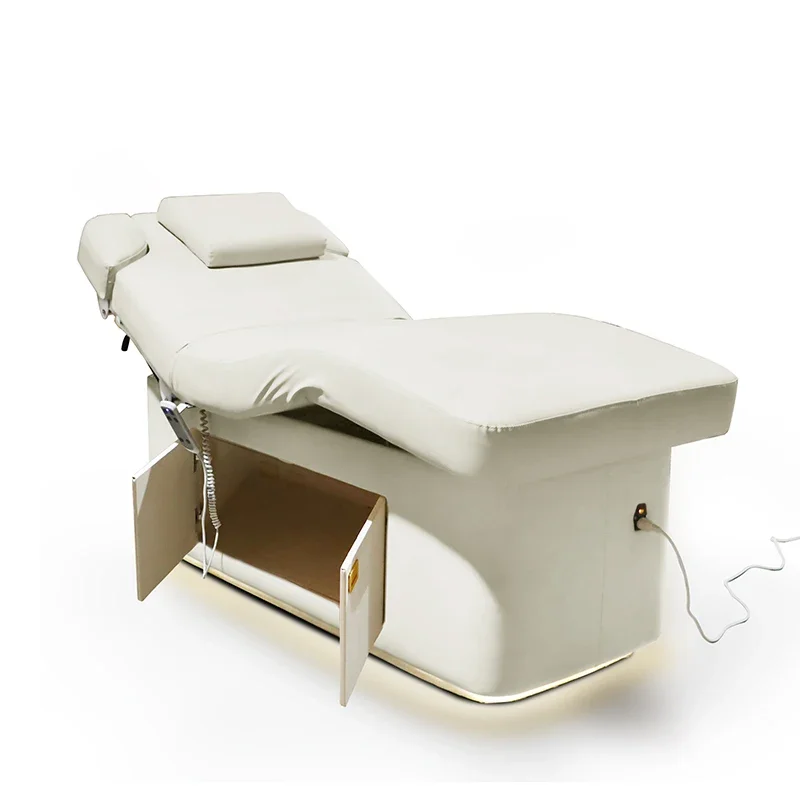 Electric 2 Motor Wooden Base Cabinet Treatment Beauty Table Heating Cosmetic Eyelash Massage Facial Bed