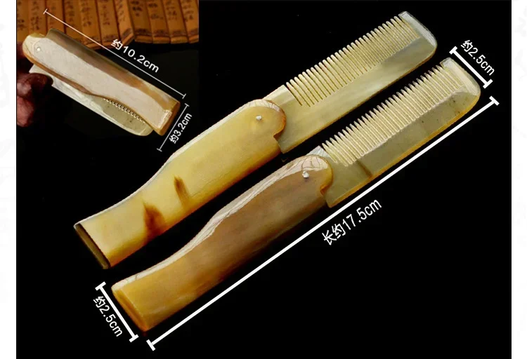 1PC Yak Horn Hair Comb Foldable Hair Brush Portable Moustache Beard Comb Pocket Clip  Combs Hairdressing Styling Tools Hair Care