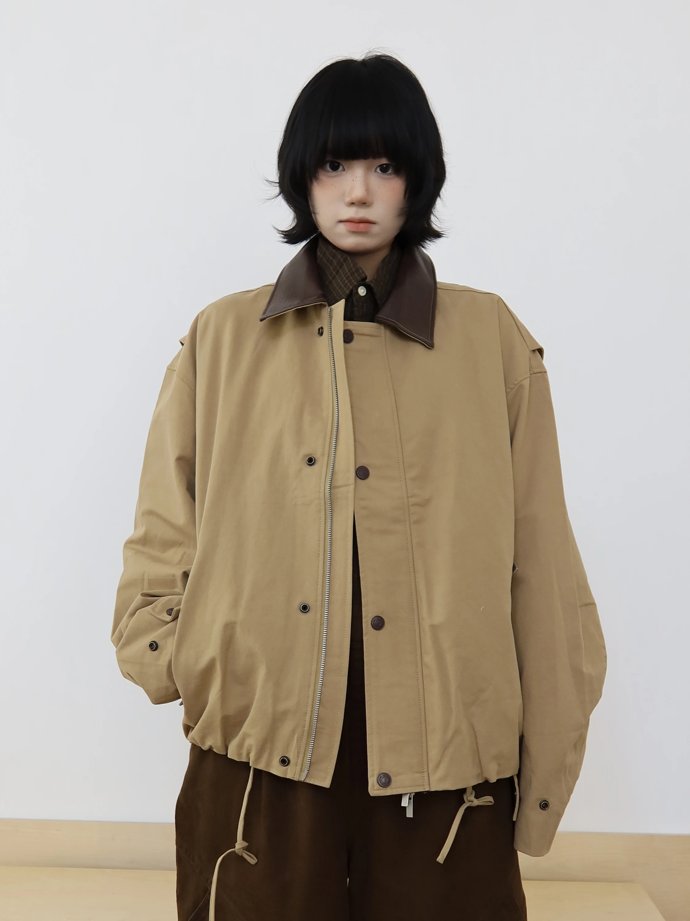 

Barn Sle Color Blo ort Jaet Women's Retro American Workwear Cotton Coat with Fur Collar Boxy Top Outerwear