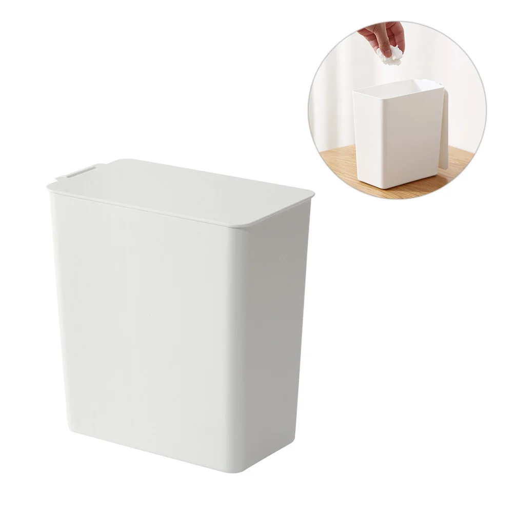 

Plastic Mini Garbage Cans Waste Container Desktop Trash Can Lid Bucket Indoor White Small Desk Basket Recycling Environmental
