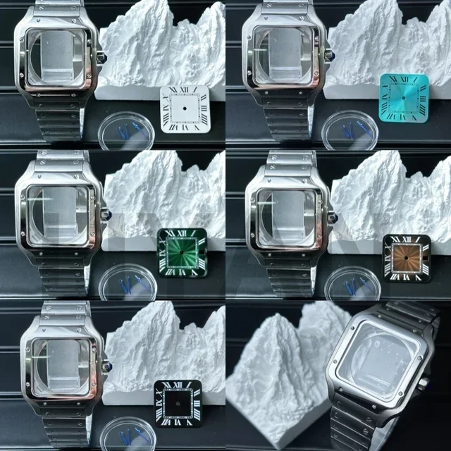 Koperta zegarka kwadratowa 38mm, pasek ze stali 316L, naprawa zegarków, modyfikacja, bez logo, tarcza 27mm do mechanizmów automatycznych Sandoz NH36 NH35 NH70