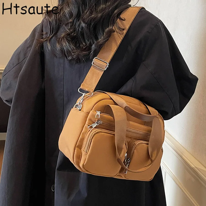 

Luxury Simple Oxford Waterproof Tote Bag For Women Solid Color Shoulder Bag Retro Pockets Handbag For School Work Shopping