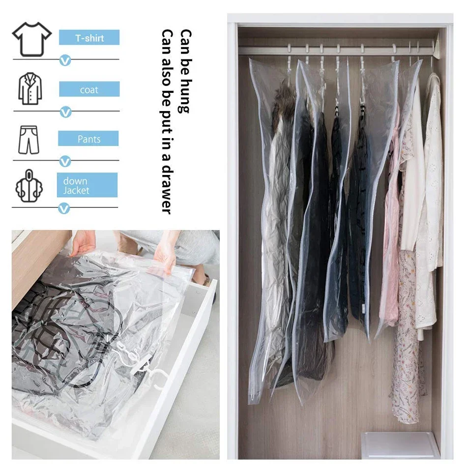 Closet Hanging Organizer Vacuum Seal Storage Bag,for Clothes Storage Bag with Hanger,Space Saving Wardrobe Compressed Bag