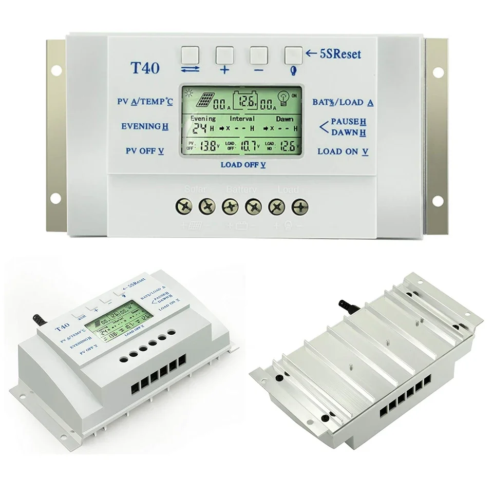 MPPT PWM Solar Charge Controller 20A 40A 12V/24V Auto Solar Panel Regulator Battery Charger with Dual Timer