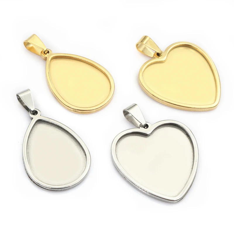 5pcs 18x25mm/25mm Drop Heart Inner Size Stainless Steel Pendant Cabochon Blank Base Setting Tray DIY Jewelry Making Accessories