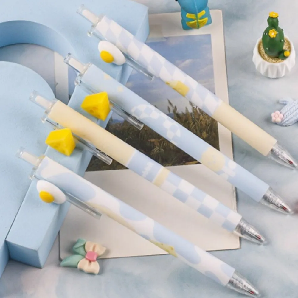 

6Pcs Kawaii Ballpoint Pen Set Cartoon Cheese Press Ballpoint Pen for Students Cute 0.5mm Black Refill Office School Stationery