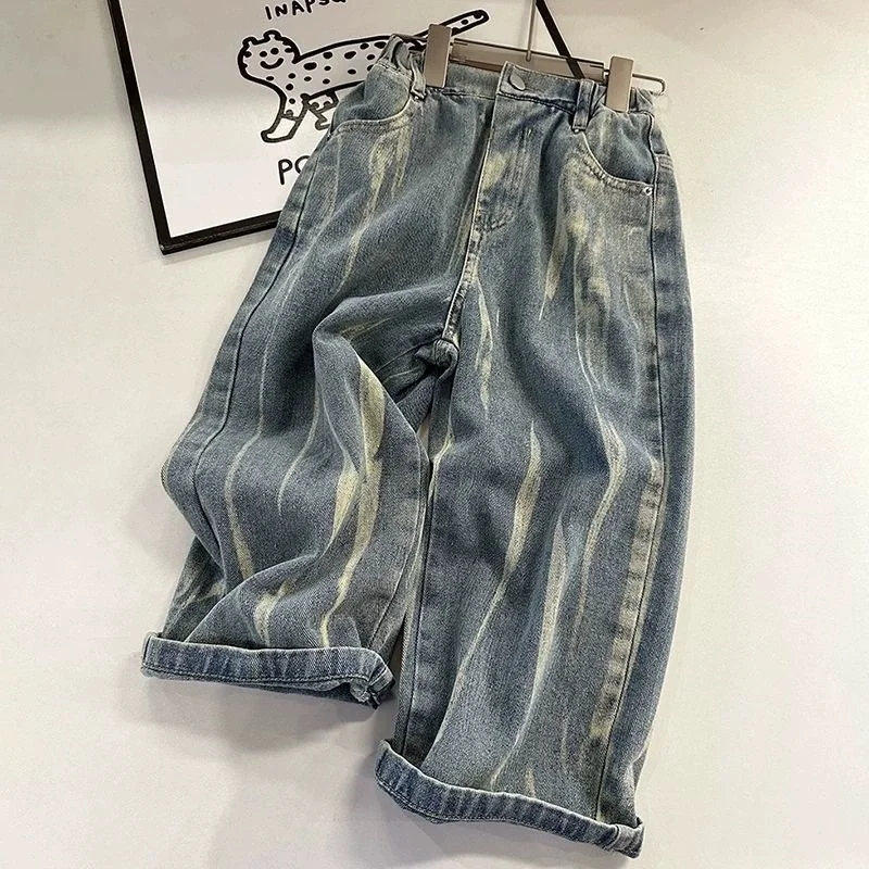 

2025 Boys' Jeans in Spring and Autumn, Mid To Large Children's Casual Pants, Handsome and Versatile, Boys' Pants, Street Style
