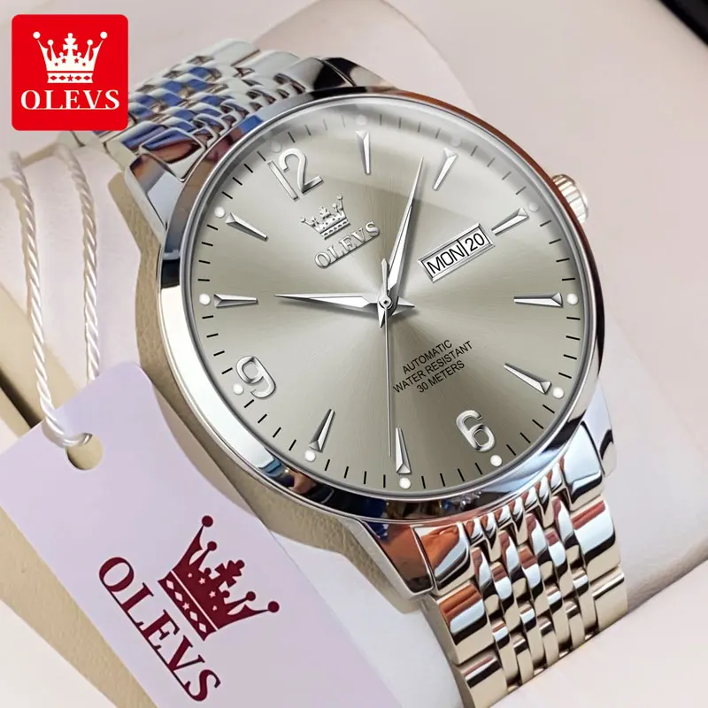 OLEVS 9928 Men\'s Watch Luxury Original Automatic Mechanical Wrist Watch Stainless Steel Waterproof Luminous Date Clock Man Watch