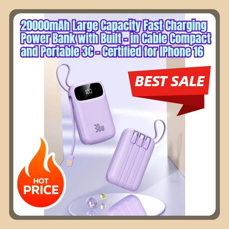 

20000mAh Large Capacity Fast Charging Power Bank with Built - in Cable Compact and Portable for IPhone 16
