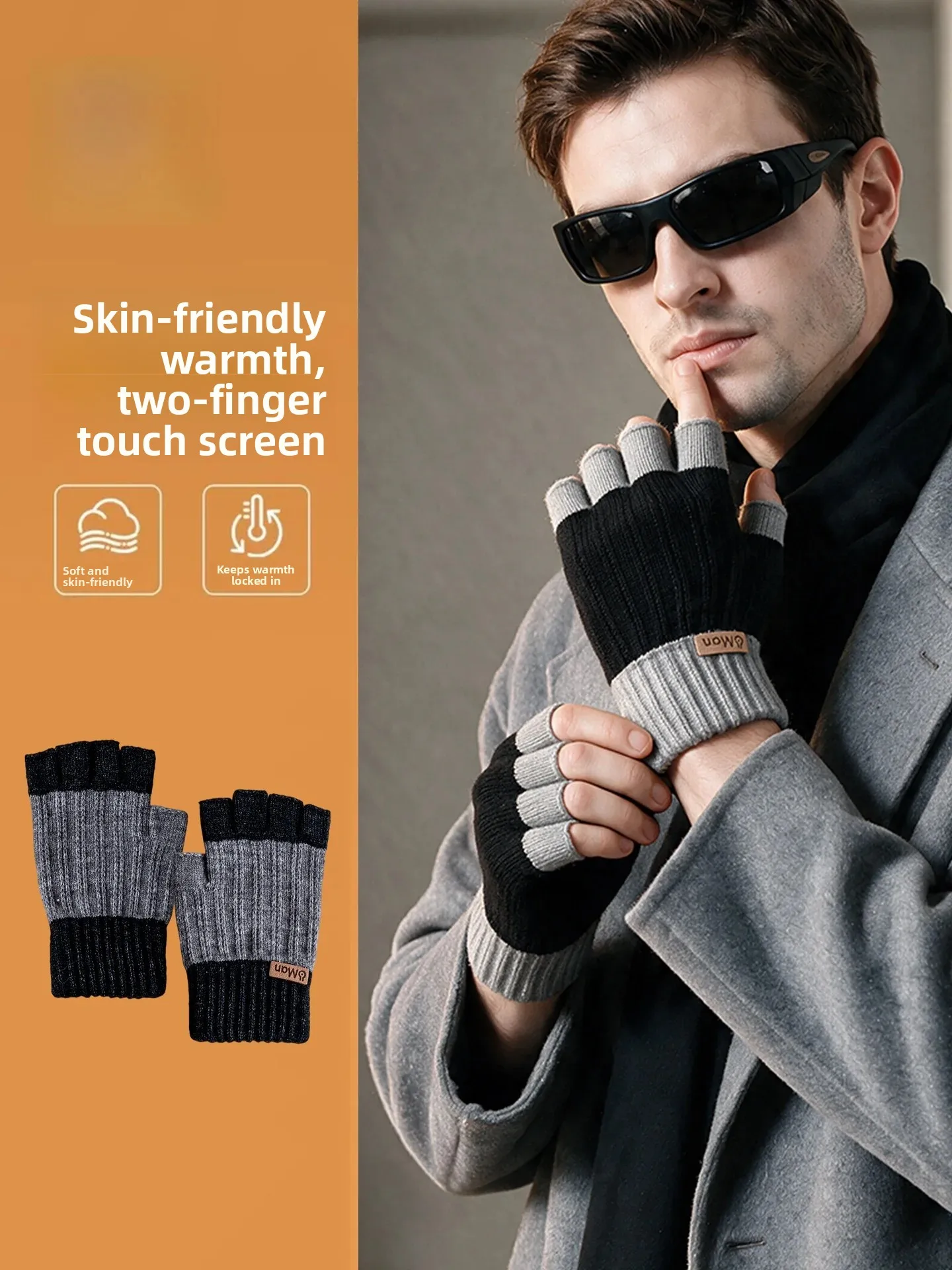 Men's Knitted Woolen Gloves Half Finger Touchscreen Compatible Warmth for Writing Typing Cycling Autumn Winter Elastic Gloves