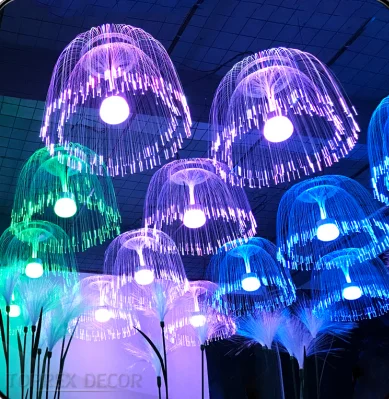 

2024 Toprex LED Fiber Optic Jellyfish Hanging Lamp stars ceiling led fiber optic lights For Christmas Holiday Event Decoration