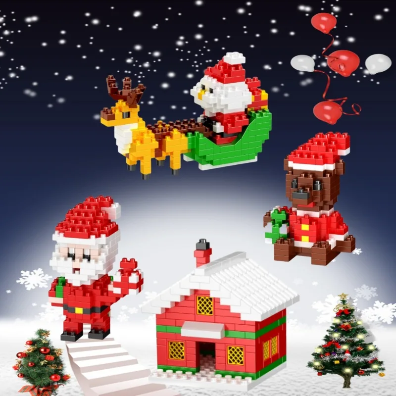 DIY Christmas Building Block Snowman Elk Santa Claus Model Micro Brick Building Block Xmas Tree Decoration Children Toy Gift