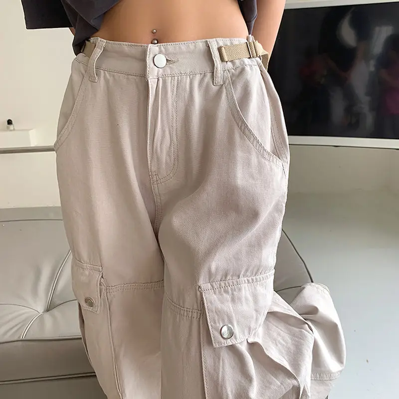 

2022 Straight High American Street Cargo Pants Women Simple Design Women Spring Waist Pants Retro Streetwear Women