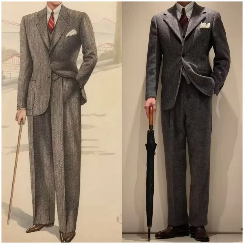 الرجعية متعرجة الرجال السترة الدعاوى الخريف الشتاء واحدة الصدر 3 قطعة مجموعة سترة سترة بانت سميكة نمط معاطف سهرة رسمية