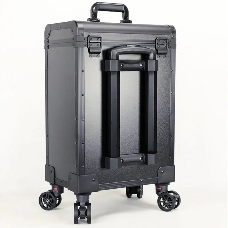 Aluminum Alloy Professional Makeup Box Trolley with Makeup Artist Portable Large-capacity Lock Embroidery Beauty Hair Toolbox