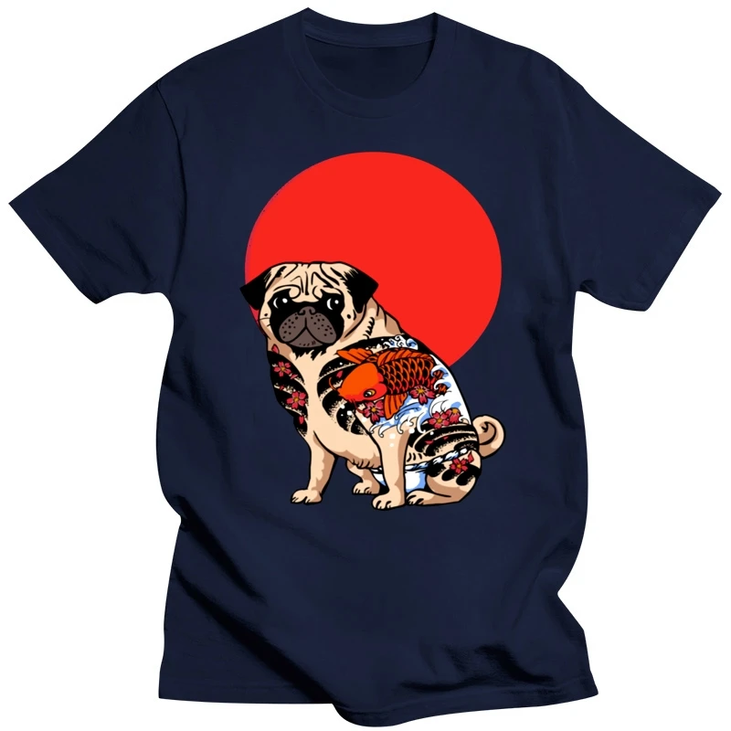 T Shirt Men Yakuza Pug T Shirts Japan Style Tshirt Mens Tshirts Hipster Tops Unique Students Tees Cotton Clothes Plus Size