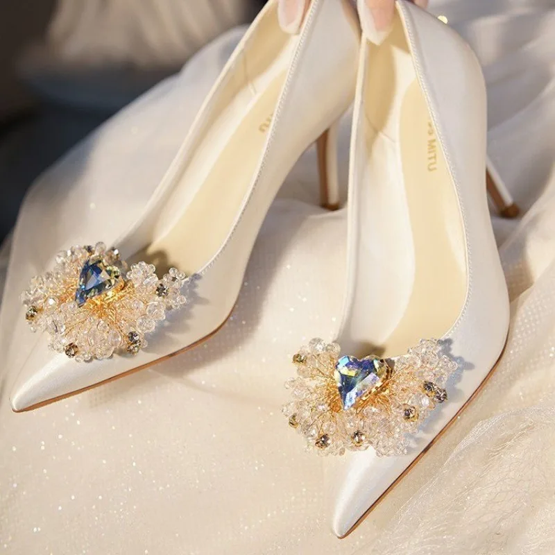 Rhinestone High Heels Pumps Clips Buckles Crystal Flower Shoe Bride Bridesmaid Wedding Party Shoes Decoration for Women Girls