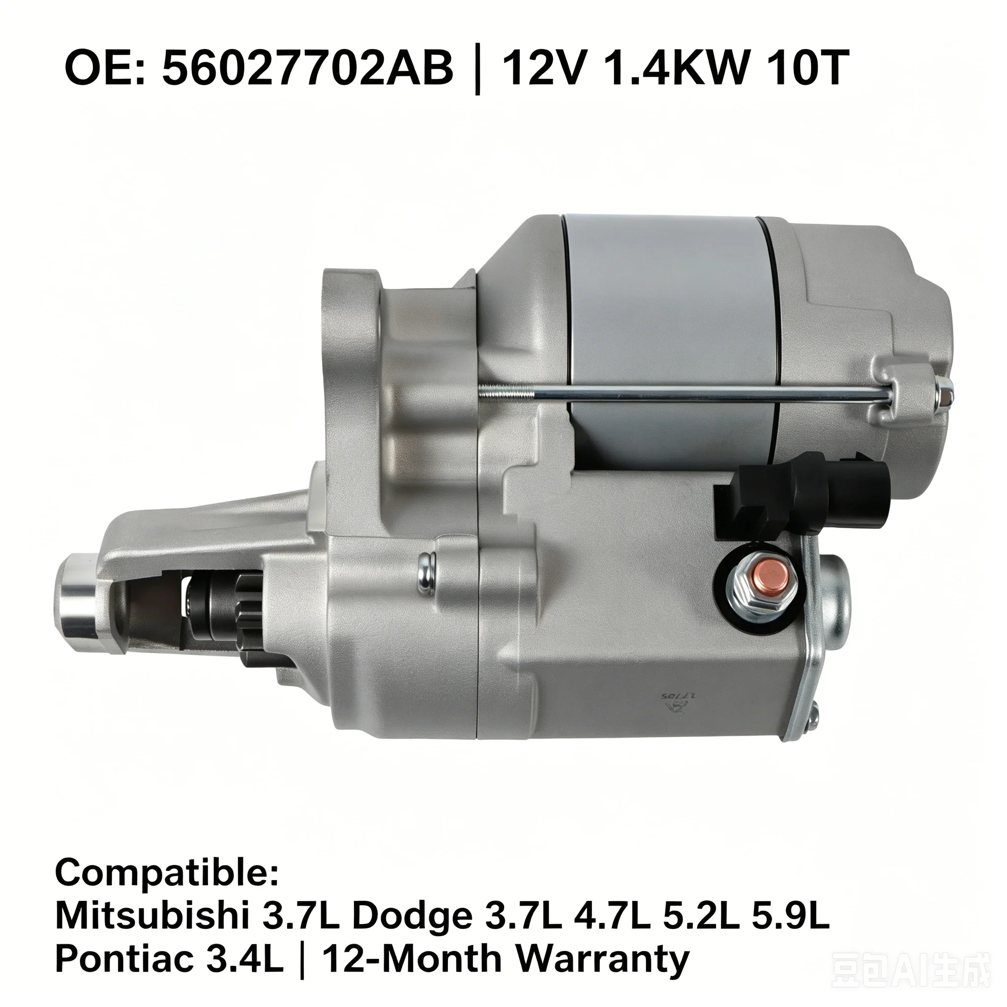 56027702AB 56027702AC Starter Motor 12V 1.4KW 10T High Torque Fit Dodge Ram Durango Replacement Engine Starter Part