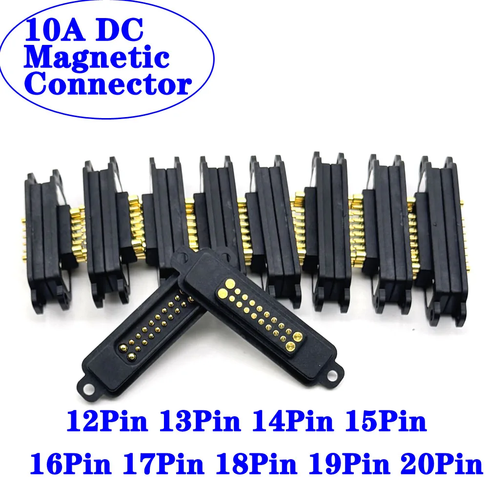 1sets DC 36V 10A Waterproof Magnetic Pogo Pin Connector 12/20Pin With Ears Pogopin Male Female Spring