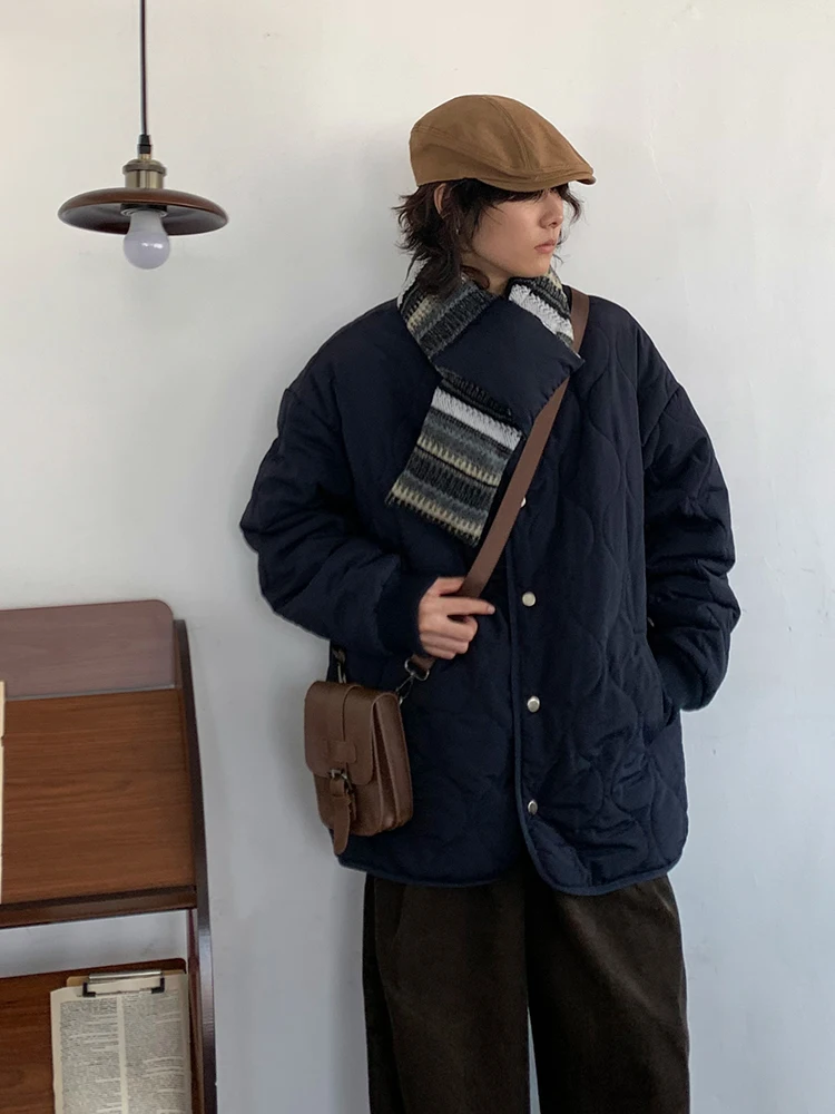 Jaquetas listradas estilo étnico com cachecol para homens e mulheres, casacos quentes de algodão, Parkas vintage, outwear espesso, inverno