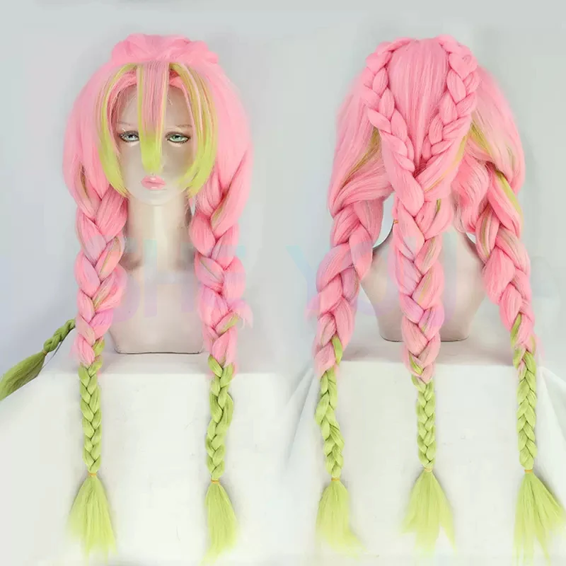 

Long Pink Green Heat Resistant Hair Authentic Cosplay Costume Wig +Wig Cap