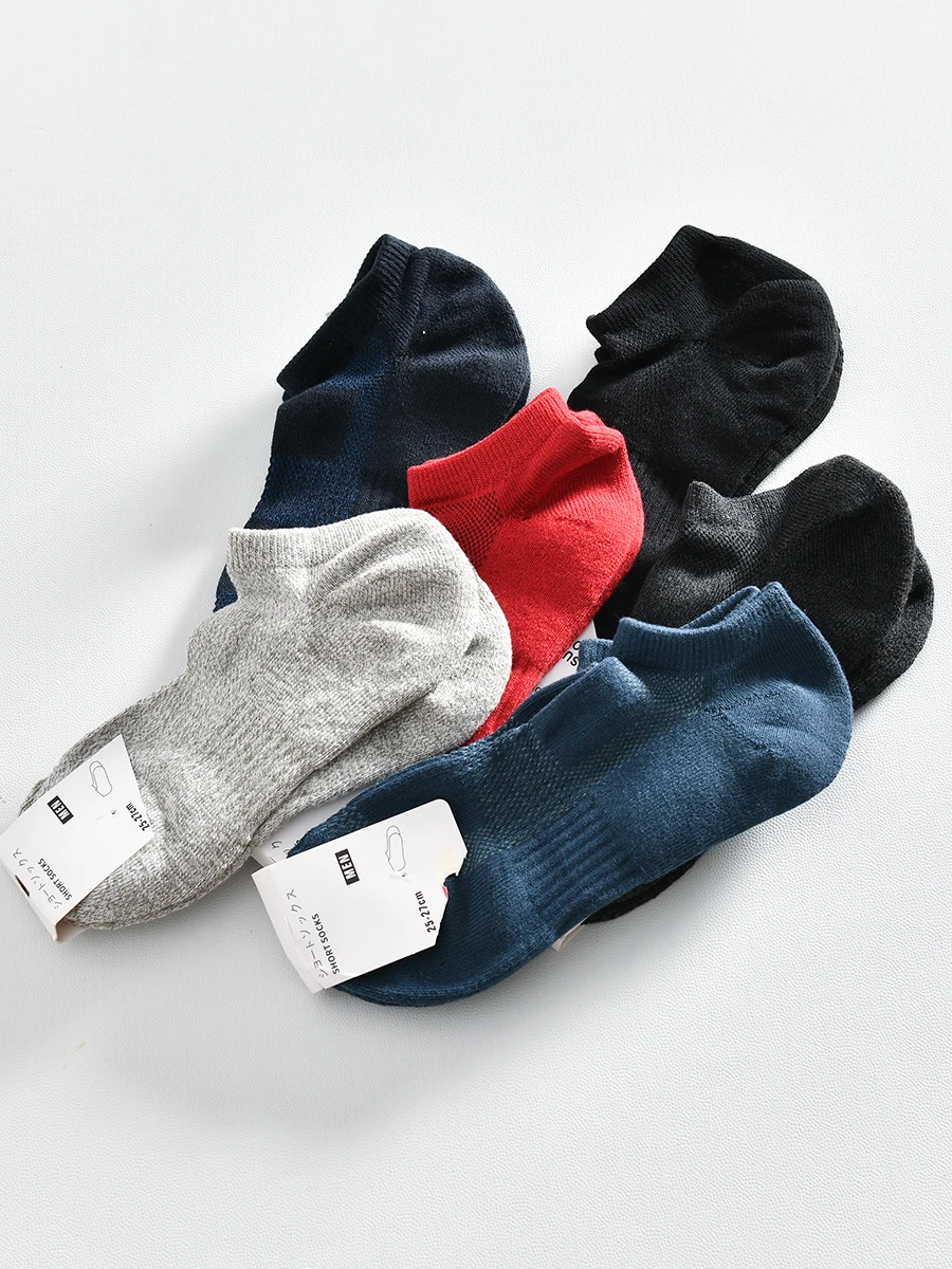 

Comfortable Breathable Loop Cotton Men's Short Socks Low Cut Sport Absorb Sweat Pure Color Home Leisure Socks All Seasons
